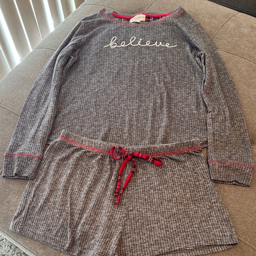 Laura Ashley Gray Pajama Set with Red Accents Size S